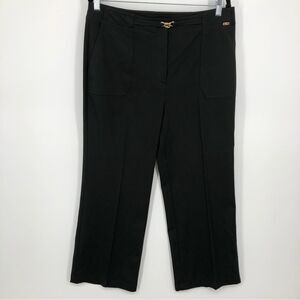 St. John Sport Trouser Pants Womens 12 Black Seam Front Belt Detail Gold Tone